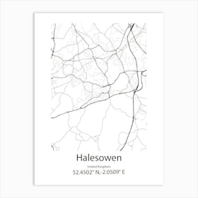 Halesowen,United Kingdom Minimalist Map Art Print