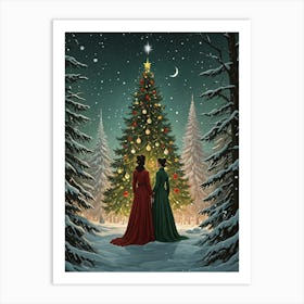 Two Women By The Christmas Tree Art Print