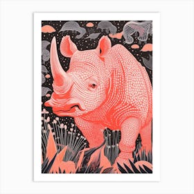 Geometric Red Abstract Rhino Art Print