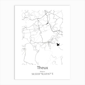 Theux,Belgium Minimalist Map Art Print