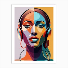 Colorful Woman With Headphones Art Print