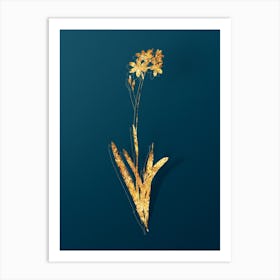 Vintage Corn Lily Botanical in Gold on Teal Blue n.0264 Art Print