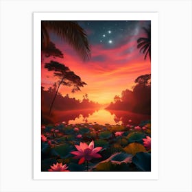 Beautiful Lotus Lake Landscape 9 Art Print