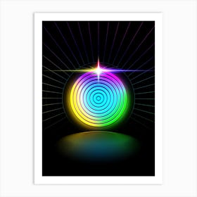 Neon Geometric Glyph in Candy Blue and Pink with Rainbow Sparkle on Black n.0234 Art Print
