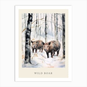 Winter Watercolour Wild Boar 2 Poster Art Print