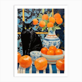 Black Cat With Oranges 1 Art Print