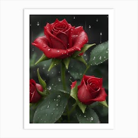 Red Roses At Rainy With Water Droplets Vertical Composition 93 Art Print
