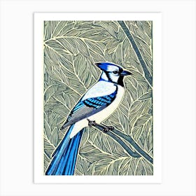 Blue Jay Linocut Bird Art Print