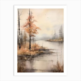 Lake In The Woods In Autumn, Painting 46 Art Print