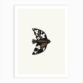 Bird With Flowers Scandi Art Print