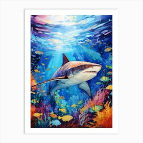 A Whitetip Reef Shark Vibrant Paint Splash 6 Art Print
