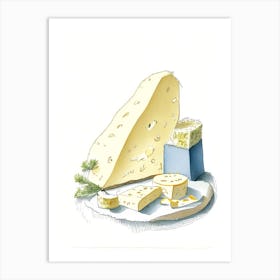 Rocamadour Cheese Dairy Food Pencil Illustration Art Print