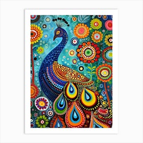 Kitsch Colourful Peacock 4 Art Print