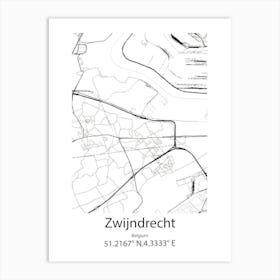 Zwijndrecht,Belgium Minimalist Map Art Print