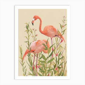 Jamess Flamingo And Oleander Minimalist Illustration 4 Art Print