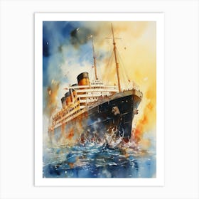 Titanic Ship In The Sea Watercolour 3 Art Print