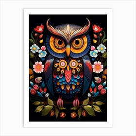 Folk Bird Illustration Owl 2 Art Print