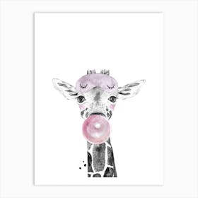 Safari Babies Giraffe With Bubble Art Print