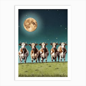 Cows In The Moonlight Art Print