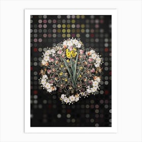 Vintage Daffodil Flower Wreath on Dot Bokeh Pattern n.0312 Art Print