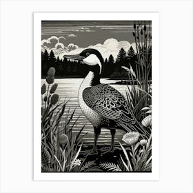 Bird Linocut Common Loon Art 3 Art Print