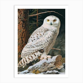 Snowy Owl Relief Illustration 2 Art Print