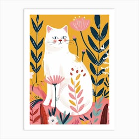 White Cat In The Garden Art Print