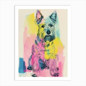 Scottish Terrier Dog Pastel Line Watercolour Illustration  2 Art Print