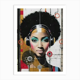 Afro Woman With Headphones 1 Art Print