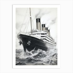 Titanic Sinking Ship Pencil Illustration 3 Art Print