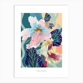 Colourful Flower Illustration Poster Hollyhock 1 Art Print