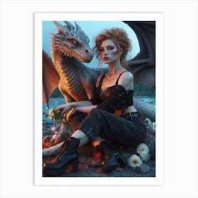 Dragon And Girl Art Print