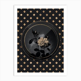 Shadowy Vintage Autumn Damask Rose Botanical in Black and Gold n.0047 Art Print