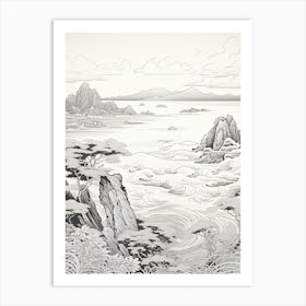 Sado Island In Niigata,, Ukiyo E Black And White Line Art Drawing 3 Art Print