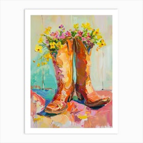 Cowboy Boots And Wildflowers Evening Primrose Art Print