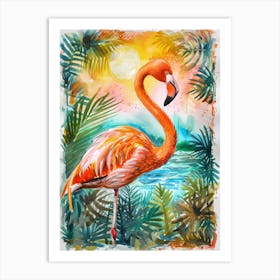 Greater Flamingo Tanzania Tropical Illustration 2 Art Print