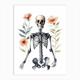 Floral Skeleton Watercolor Painting (24) Art Print