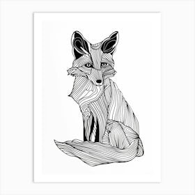 Fox Drawing animal lines art Art Print