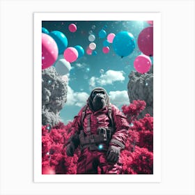 Gorilla In Space With Balloons Art Print