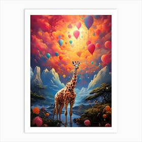 Giraffe With Balloons Art Print