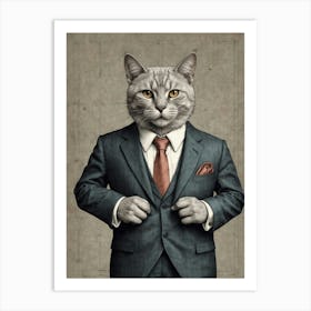 Cat In A Suit 6 Art Print