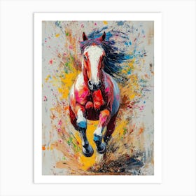 Colorful Abstract Painting Of A Horse In Motion With Vibrant Splashes Of Paint On A Textured Art Print