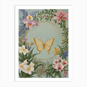 Butterfly With A Floral Frame Art Print