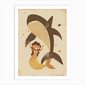 Shark & Mermaid Mustard Art Print