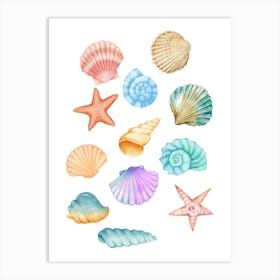 Watercolor Sea Shells 3 Art Print