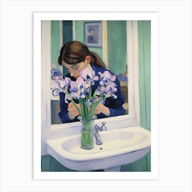 Bathroom Vanity Painting With A Iris Bouquet 1 Art Print