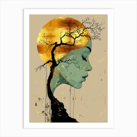 Ethereal Woman In Tree Silhouette Moon Art Print