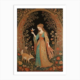 Lady And A Fox Art Print