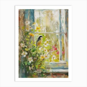 Seat Pea Flowers On A Cottage Window 1 Art Print