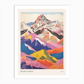 Mount Elbrus Russia 3 Colourful Mountain Illustration Poster Art Print